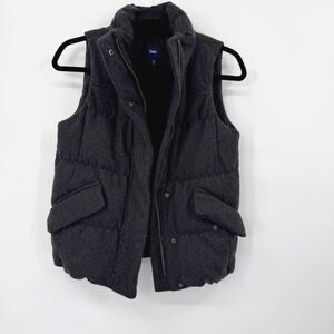 GAP Women's XS Down Puffer Vest Wool Blend Gray Full Zip Pockets Y2K